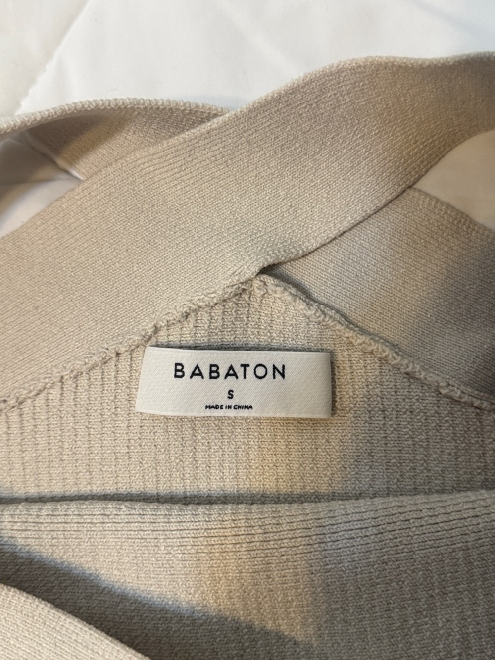Babaton Beige Cross-Back Ribbed Off-Shoulder Sweater - Picture 2 of 2